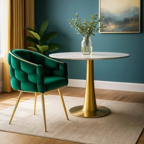 Scaun living verde din catifea cu cadru metalic BUC 251