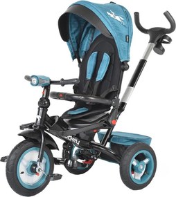 Tricicleta cu copertina detasabila NOVOKIDS™ Jockey Trike ,Cu far luminos si melodii, Roti gonflabile din cauciuc, Pozitie somn, Pedale si maner