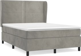 vidaXL Pat box spring cu saltea, gri deschis, 140x200 cm, catifea