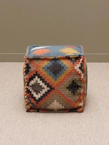 Puf multicolor, din iuta naturala si lana, Autumn Killim