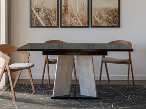 Masă sufragerie extensibilă 120 cm Jeremias (lucios Negru + beton) (pentru 4-6 persoane). 1105344