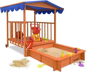 Groapa cu nisip cu verandă HAPPY, 130x130x143cm, maro/albastru Jurhan