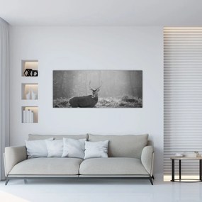Tablou - Căprioare in pădure,alb-negru (120x50 cm)
