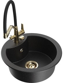 Mexen Diego chiuvetă de bucătărie din granit cu 1 cuvă și baterie Duo, negru/argintiu metalic - 6512-73-671701-57-G