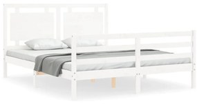 3194057 vidaXL Cadru de pat cu tăblie, alb, king size, lemn masiv
