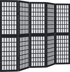 vidaXL Paravan de cameră cu 5 panouri, negru, lemn masiv paulownia