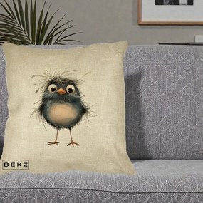 Perna Decorativa Pui Negru Zbarlit cu Pene Fine, 40x40 cm, Crem, Husa Detasabila, Perna Inclusa, BEKZ®