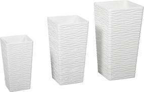 Outsunny Set de 3 Ghivece de Exterior Suprapozabile cu Model Ondulat, Ghivece Pătrate din Plastic pentru Flori cu Orificii de Drenaj, 42/55/65 cm, Alb, Negru, Maro | Aosom Romania
