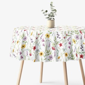 Goldea față de masă teflonată - flori colorate de primăvară - rotundă Ø 100 cm