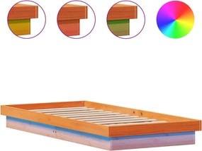 vidaXL Cadru de pat cu LED, maro ceruit, 90x190 cm, lemn masiv de pin