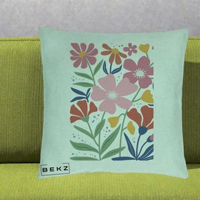 Perna Decorativa Flori Grafice Roz si Terracotta, 40x40 cm, Verde Menta, Husa Detasabila, Perna Inclusa, BEKZ®