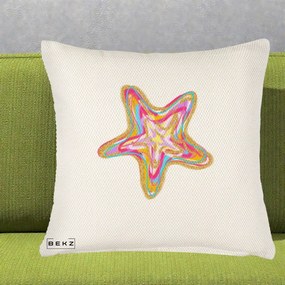 Perna Decorativa Stea de Mare Colorata Psiheledic, 40x40 cm, Crem Reliefat, Husa Detasabila, Perna Inclusa, BEKZ®