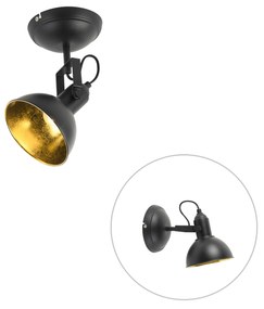 Spotlight negru cu auriu cu 1 lumină inclinabilă și rotabilă - Tommy