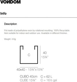 Ghiveci plante, flori design decorativ modern pentru amenajari interioare si exterioare, CUBE POT 41340R Vondom