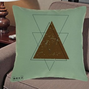 Perna Decorativa Geometric Triunghiuri Sacred, 40x40 cm, Verde, Husa Detasabila, Perna Inclusa, BEKZ®