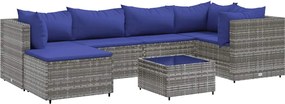 vidaXL Set mobilier de grădină cu perne, 7 piese, gri, poliratan