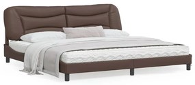3208025 vidaXL Cadru de pat cu tăblie, maro, 200x200 cm, piele ecologică