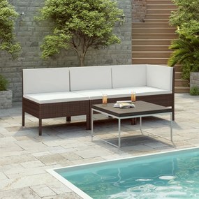 310201 vidaXL Set mobilier relaxare grădină cu perne 3 piese maro poliratan