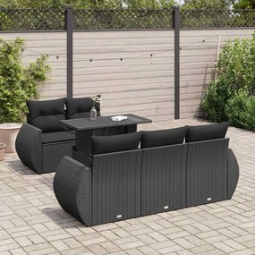 3326566 vidaXL Set mobilier de grădină cu perne, 6 piese, negru, poliratan