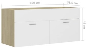 Dulap de chiuveta, alb si stejar Sonoma, 100x38,5x46 cm, PAL alb si stejar sonoma, Dulap pentru chiuveta, 1
