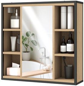 HOMCOM Dulap de perete baie cu oglindă, 52 x 24,5 cm cu 6 compartimente deschise și raft reglabil, stejar | Aosom Romania