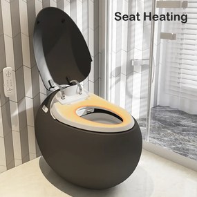 Vas toaletă inteligentă în formă de ou, cu Bideu, Afișaj LED, Telecomandă, Sterilizare UV, Deschidere/Închidere automată, funcționare senzor picior, Control inteligent al Temperaturii, Uscare aer cald, Iluminare de noapte, Ceramică, Negru, 828