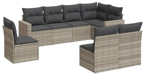 3251409 vidaXL Set mobilier de grădină cu perne, 8 piese gri deschis poliratan