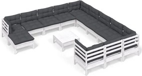 vidaXL Set mobilier de grădină cu perne, 13 piese, alb, lemn de pin