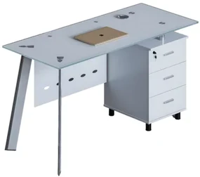 Masă birou cu blat din sticla si dulap lateral fix ,design modern și elegant ,calitate premium , dimensiuni 1200*600*750