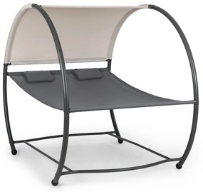 Blumfeldt Umbria, șezlong balansoar dublu, stand liber, cadru din oțel, pernă, acoperiș, gri