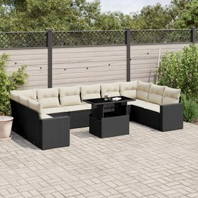 3267516 vidaXL Set canapele de grădină cu perne, 11 piese, negru, poliratan