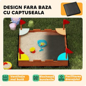 AIYAPLAY Lădiță Nisip Castel Copii Scaune 90x90x17 Maro | Aosom Romania