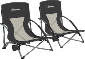 Outsunny Set de 2 Scaune de Plajă Pliabile și Ușoare cu Spătar din Plasă Brațe și Geantă 58x55x62 cm Negru | Aosom Romania