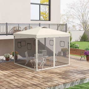 Outsunny Pavilion Pliabil, reglabil în înălțime, perdele de plasă, geantă de transport, structură metalică, 3 x 3 x 3 m, Bej | Aosom Romania