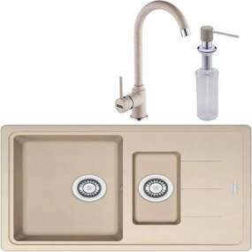 Set chiuveta bucatarie compozit Franke Basis Avena 1 cuva 1/2 cu picurator 78x50 cm bej mat cu baterie Pola si dozator detergent