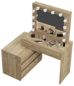 Masă de toaletă cu oglindă LED Nicole stejar craft