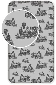 Cearceaf pentru copii gri din bumbac cu elastic 90x200 cm Train – Jerry Fabrics