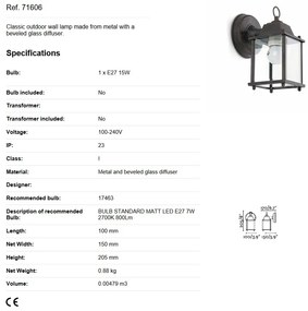 Aplica de perete exterior stil clasic IP23 DADO-P