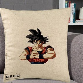 Perna Personalizata Dragon Ball Goku Portret Serios, 40x40 cm, Bej, Husa Detasabila, Perna Inclusa, BEKZ®