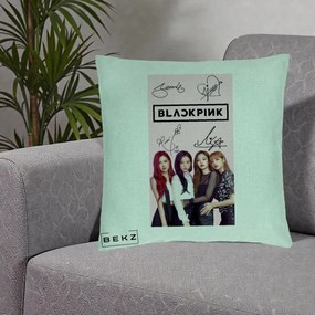 Perna Personalizata K-pop BLACKPINK Semnaturi si Foto, 40x40 cm, Verde Menta, Husa Detasabila, Perna Inclusa, BEKZ®