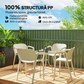 Outsunny Set 4 Scaune de Grădină Stivuibile cu Brațe, Rezistente la Raze UV și Impermeabile, 60x56x75 cm, Alb | Aosom Romania