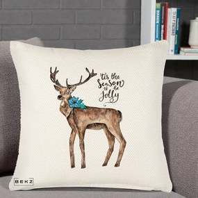 Perna Decorativa Ren Tis the Season to be Jolly, 40x40 cm, Crem Reliefat, Husa Detasabila, Perna Inclusa, BEKZ®