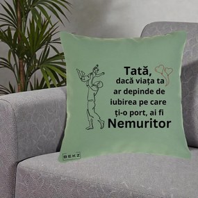 Cadou pentru Tata - Perna Personalizata Tata Nemuritor Joaca in Aer, 40x40 cm, Verde, Husa Detasabila, Perna Inclusa, BEKZ®