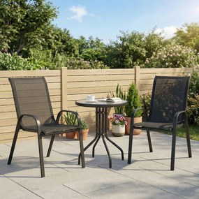 Outsunny Set Mobilier de Grădină din 3 Piese cu Scaune Suprapozabile și Masă din Sticlă, 54x71x93 cm, Gri Închis | Aosom Romania