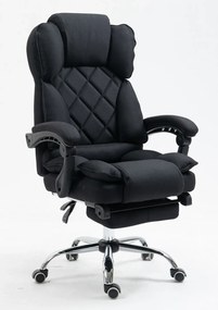 Scaun directorial, suport picioare, funcție recliner, textil, Negru
