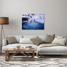Tablou pe sticlă cu cascadele iarna (70x50 cm)
