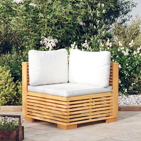319157 vidaXL Canapea de colț de grădină cu perne crem, lemn masiv de tec