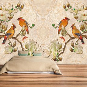 Fototapet - Păsări,decor marmură (147x102 cm)