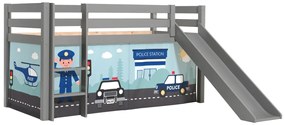 Pat copii cu tobogan și husă tematică „Poliție” pentru copii – Vipack Pino [Dimensiuni: 200x90x114 cm]