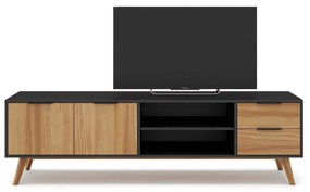 Comodă TV negru/natural din lemn de pin 180x53 cm Lavis – Marckeric